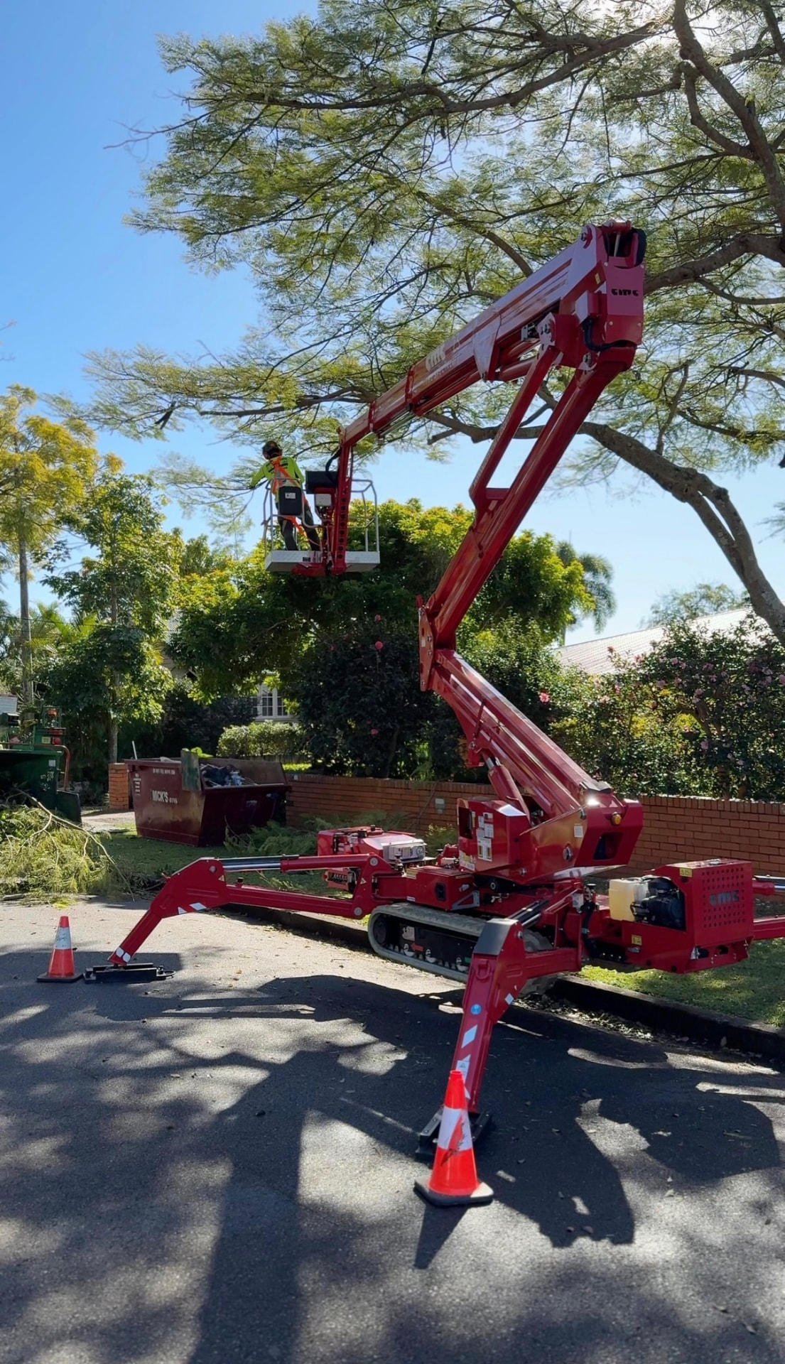 Elevated work platform raising an arborist into the tree canopy